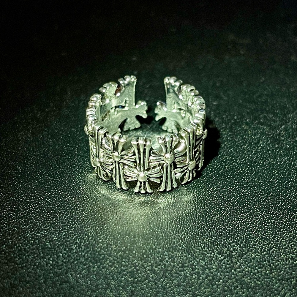 Vintage Style Chrome Victorian Ring Adjustable Goth - Rock - Hearts Jewelery
